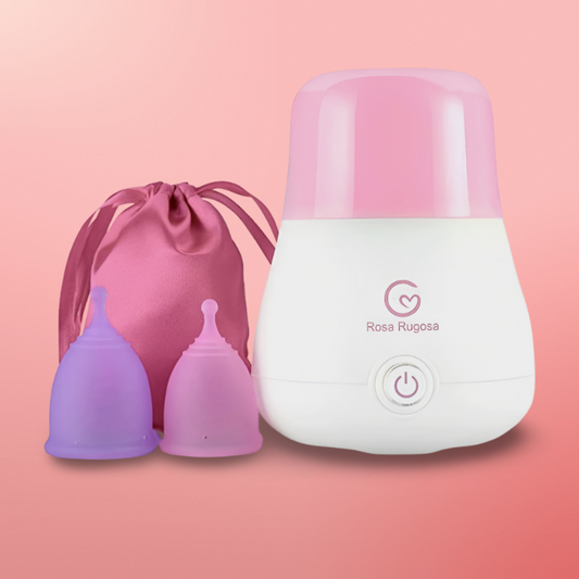menstrual cup sterilizer package with 2 menstrual sillicone cups and bag